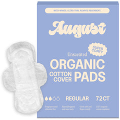 August regular cotton pad packaging showcases eco-friendly design for sustainable daily protection.