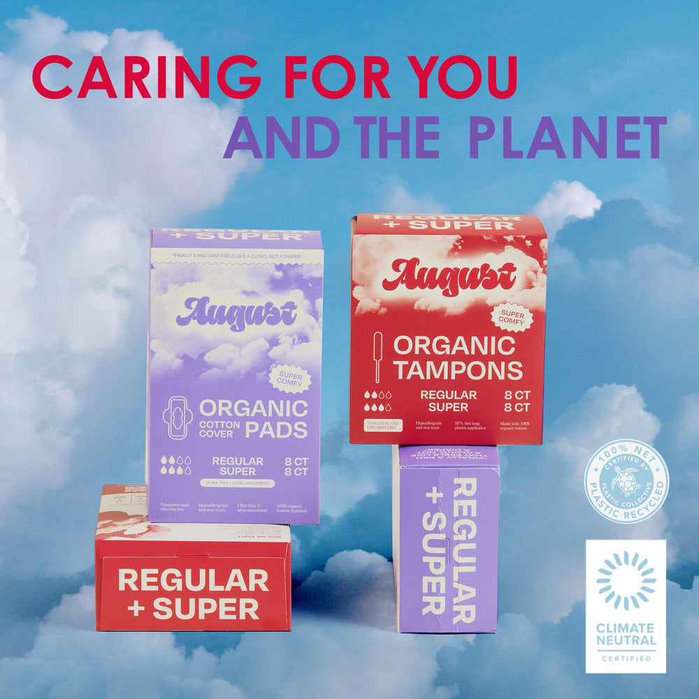 August Regular Tampons 1% for the Planet member symbol.