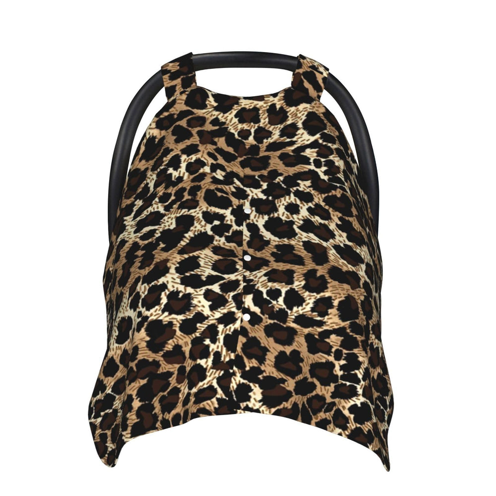 AuHomea hipster leopard car seat canopy front view with sun protection for baby.