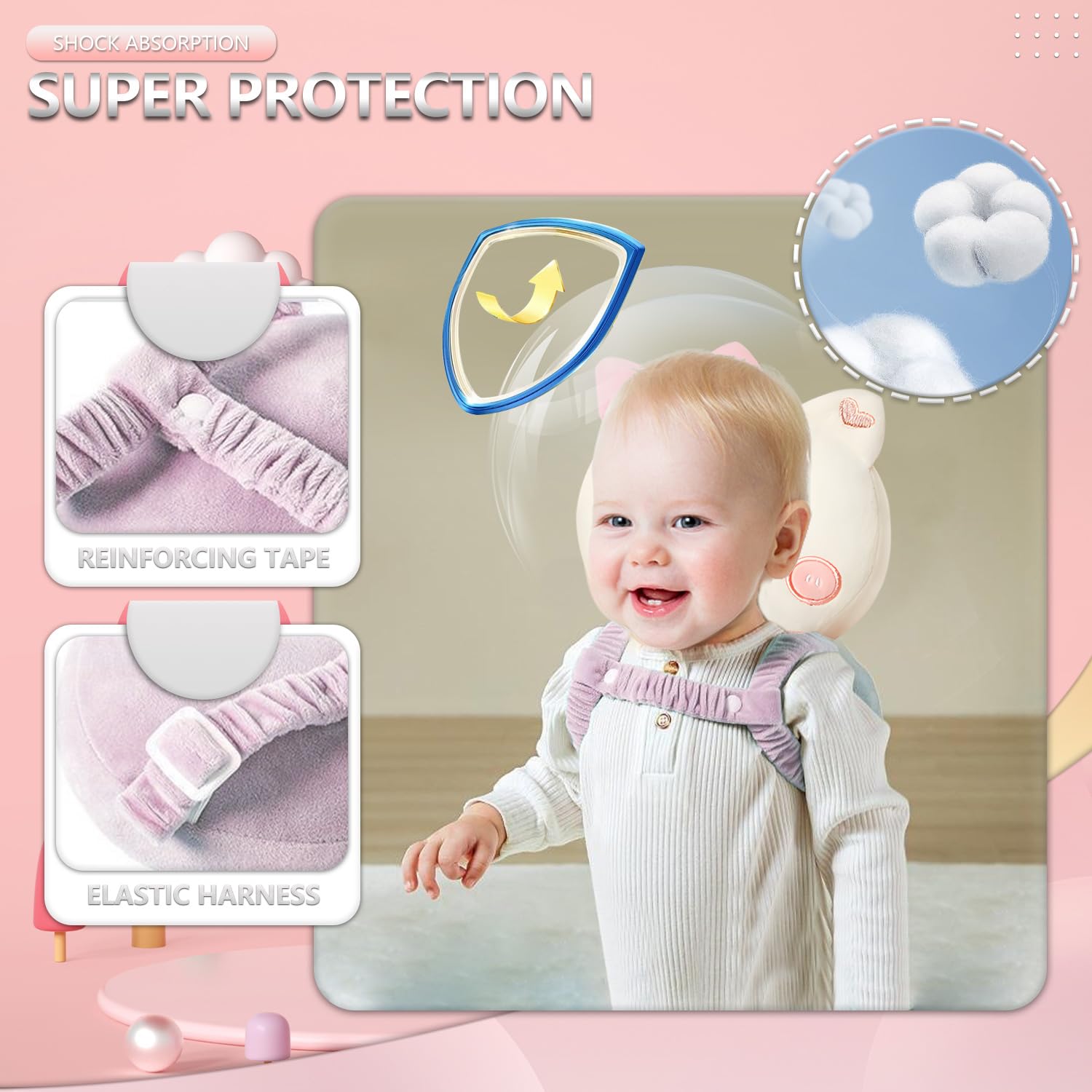 AUKOUPCIL head protector backpack with adjustable plush straps on toddler