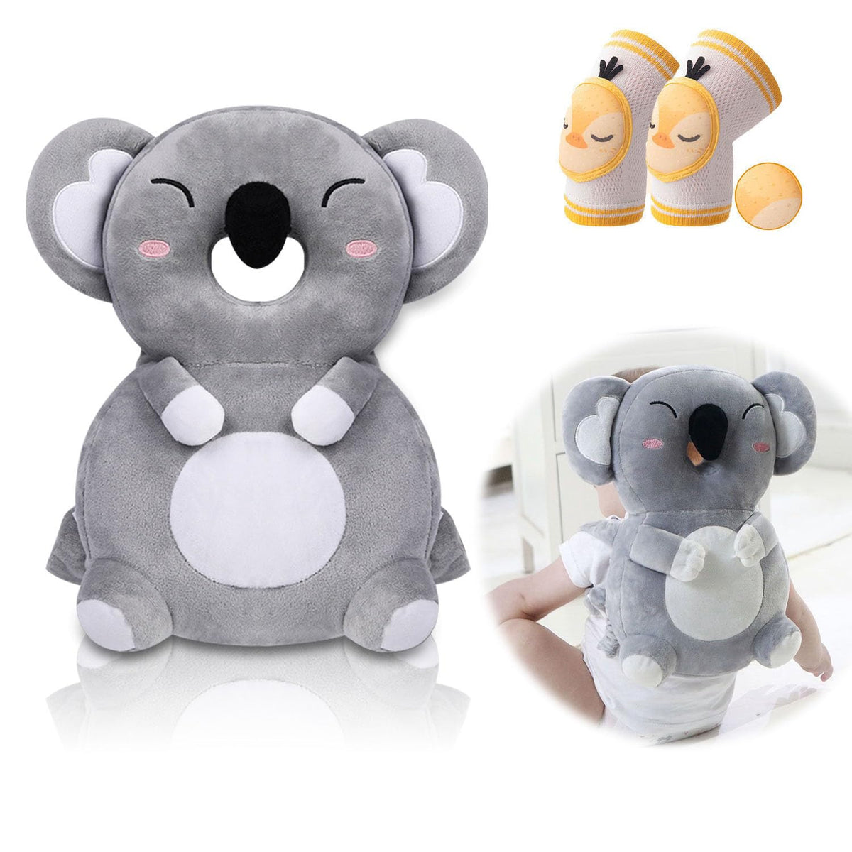 AUKOUPCIL baby head protector worn on a toddler with soft cushioning during learning to walk