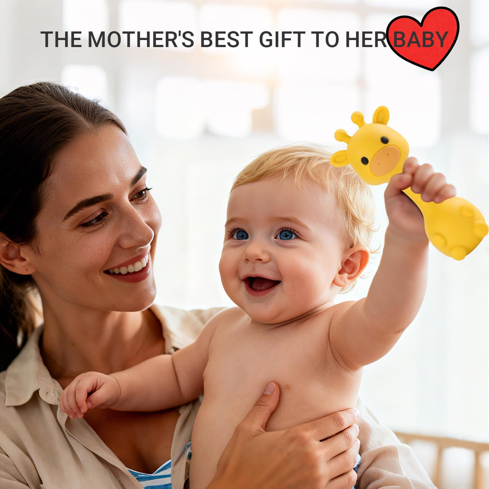 AULEGE giraffe teether easy-grip design enables secure hold.