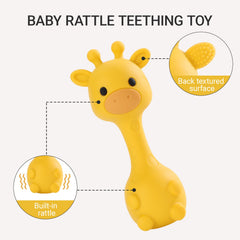 AULEGE giraffe teether side view shows easy-grip design for tiny hands.