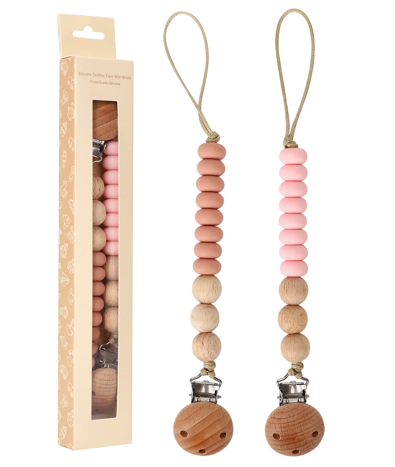 Aulege two-pack pacifier clip set for on-the-go use.