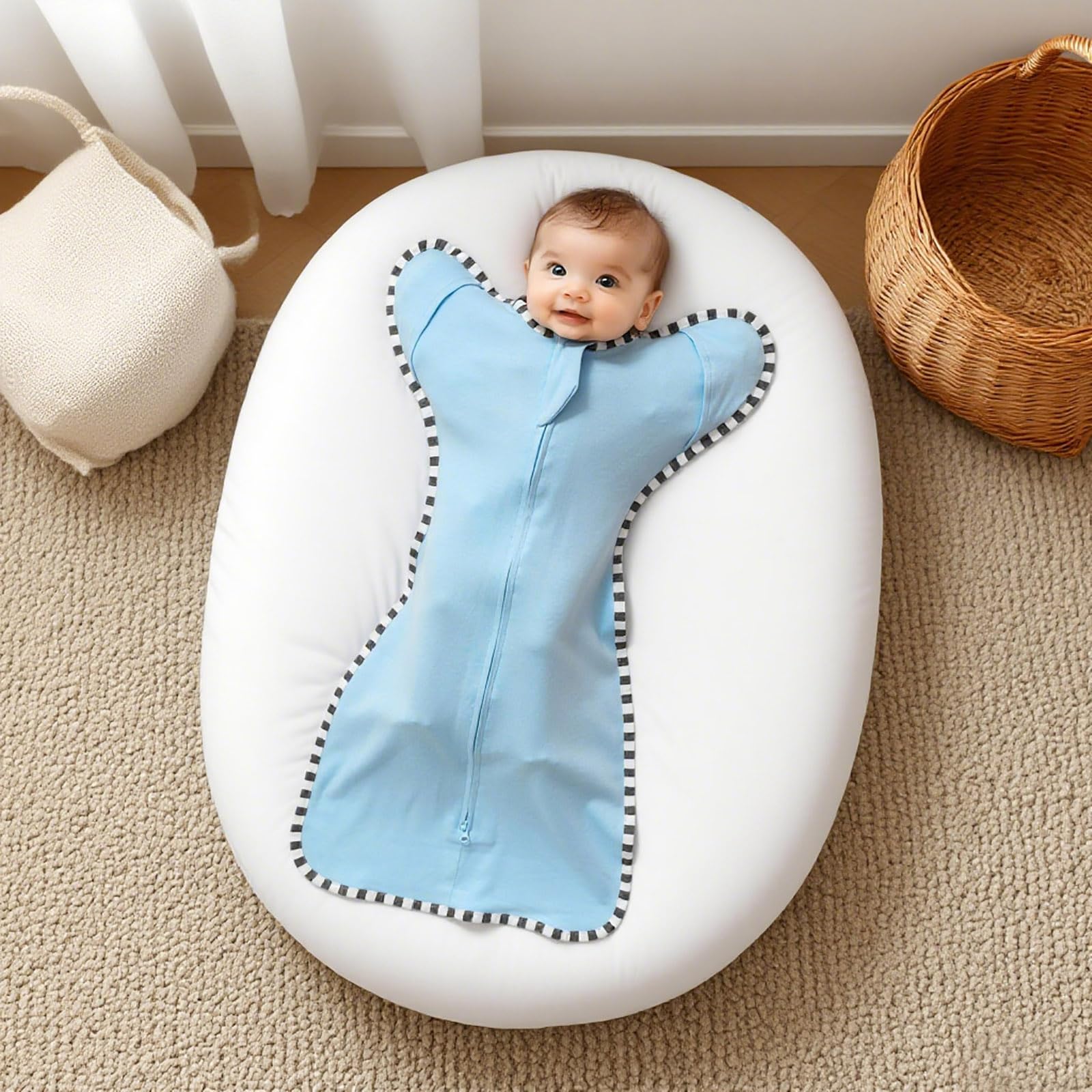 Aullar baby transition swaddle arms-up estate blue supporting calm rest