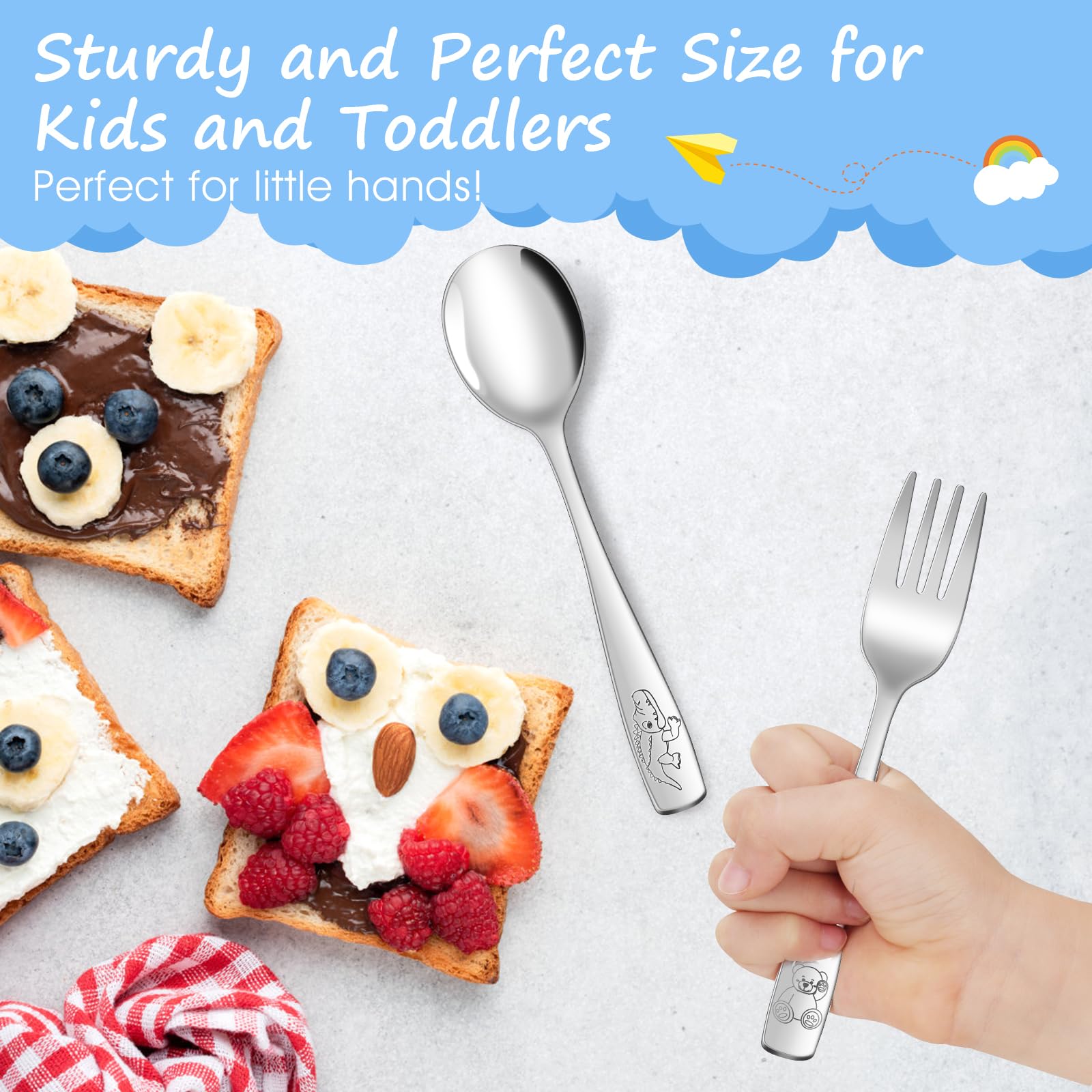 AUOIKK dishwasher-safe toddler flatware for quick cleanup.