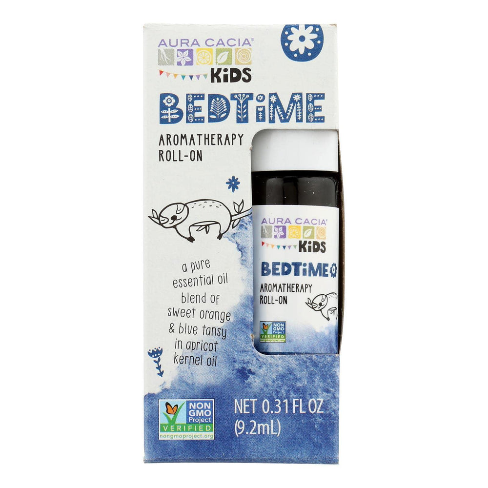 Aura Cacia Kids Bedtime Roll-On bottle with lavender, citrus, and frankincense for soothing routines