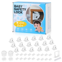 Aurblozen 18-pack magnetic cabinet locks installed with no tools for easy childproofing.