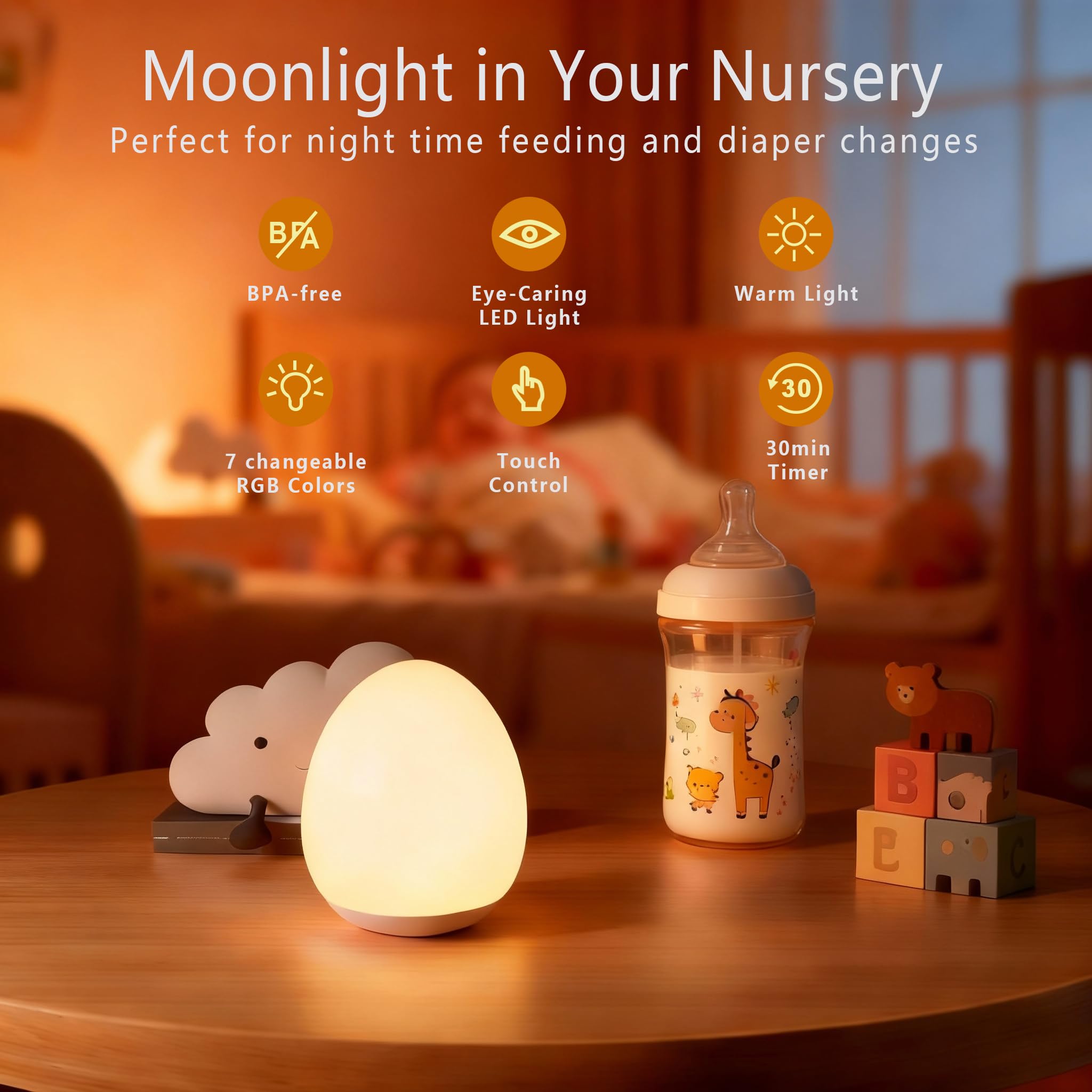 AuroraNiteBeam 30-minute timer lets you plan bedtime illumination.