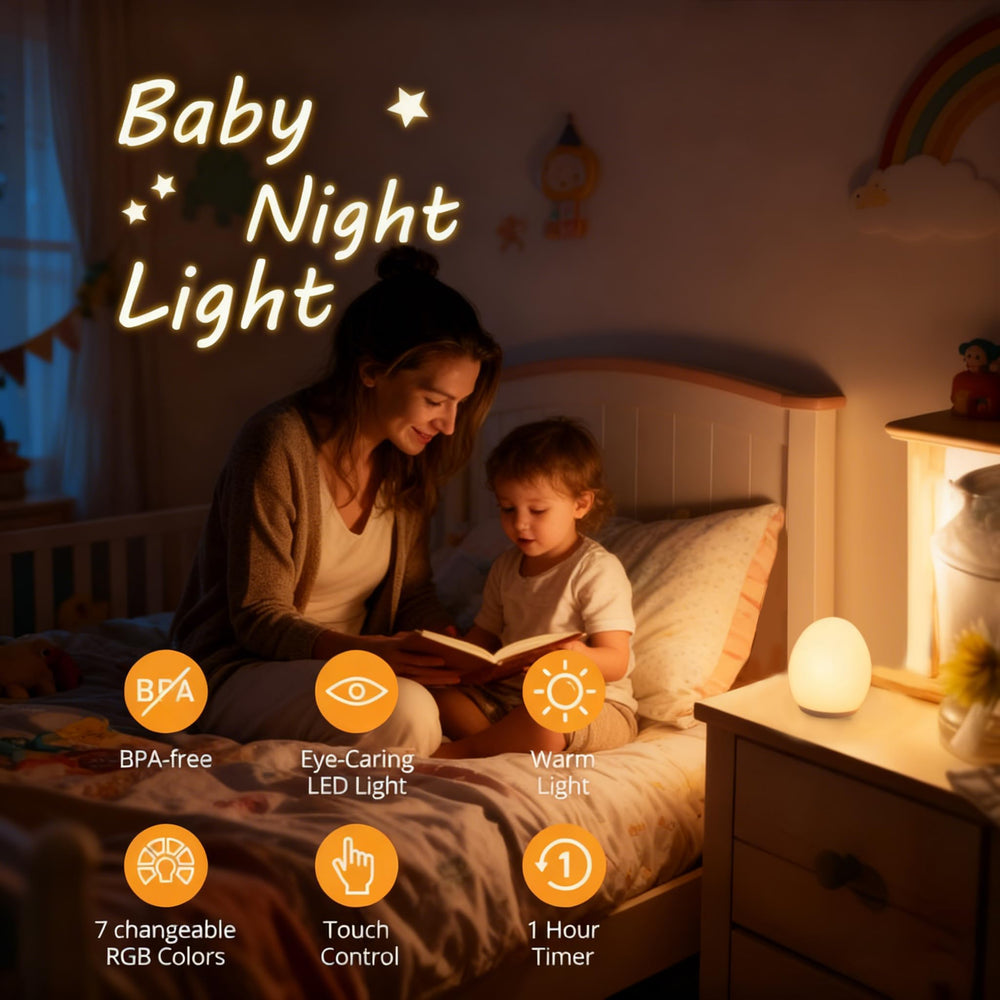 AuroraNiteBeam seven-color changing night light provides mood lighting for children.