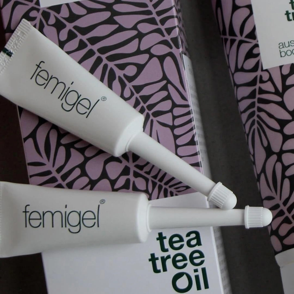Australian Bodycare Femigel on hand demonstrates external use for intimate care.