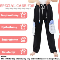 Hidden urine bag pocket design keeps tubing secure and discreet during outings.
