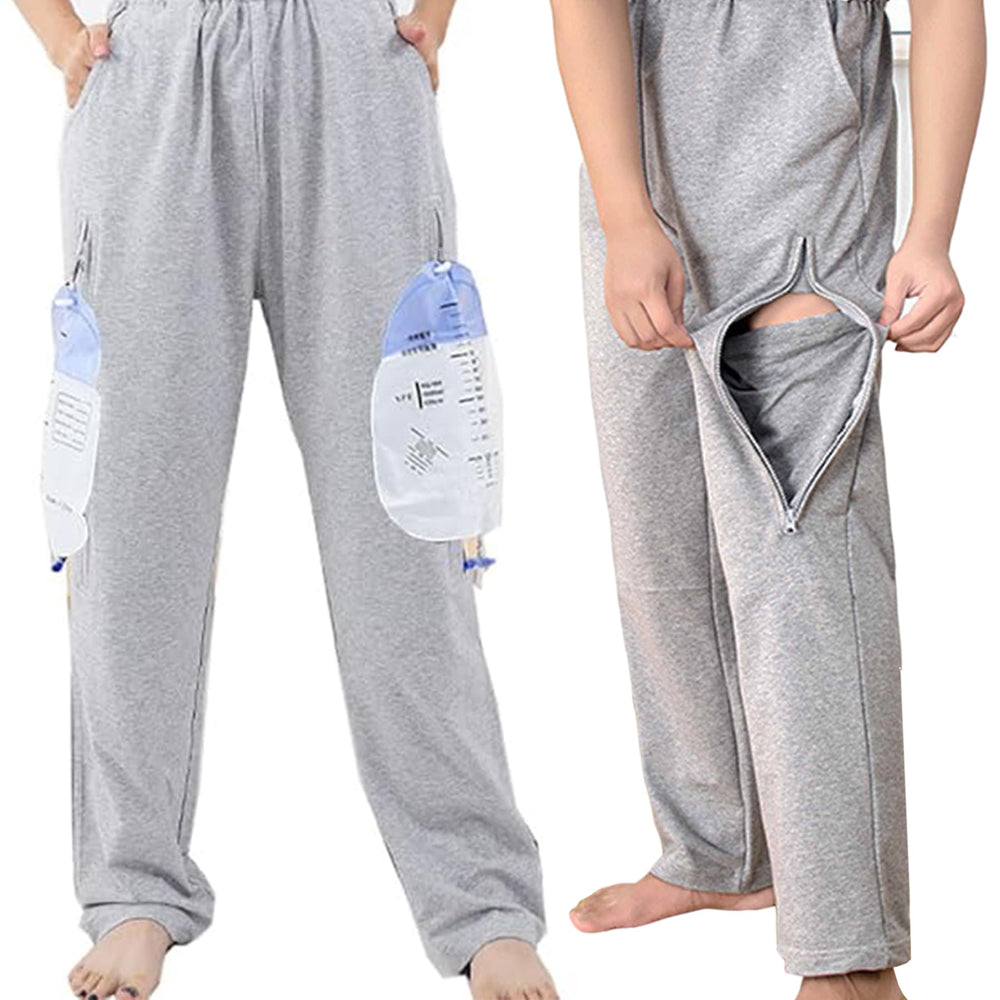 AUSTYLCO urine bag holder pants with zipper pocket for discreet carry.