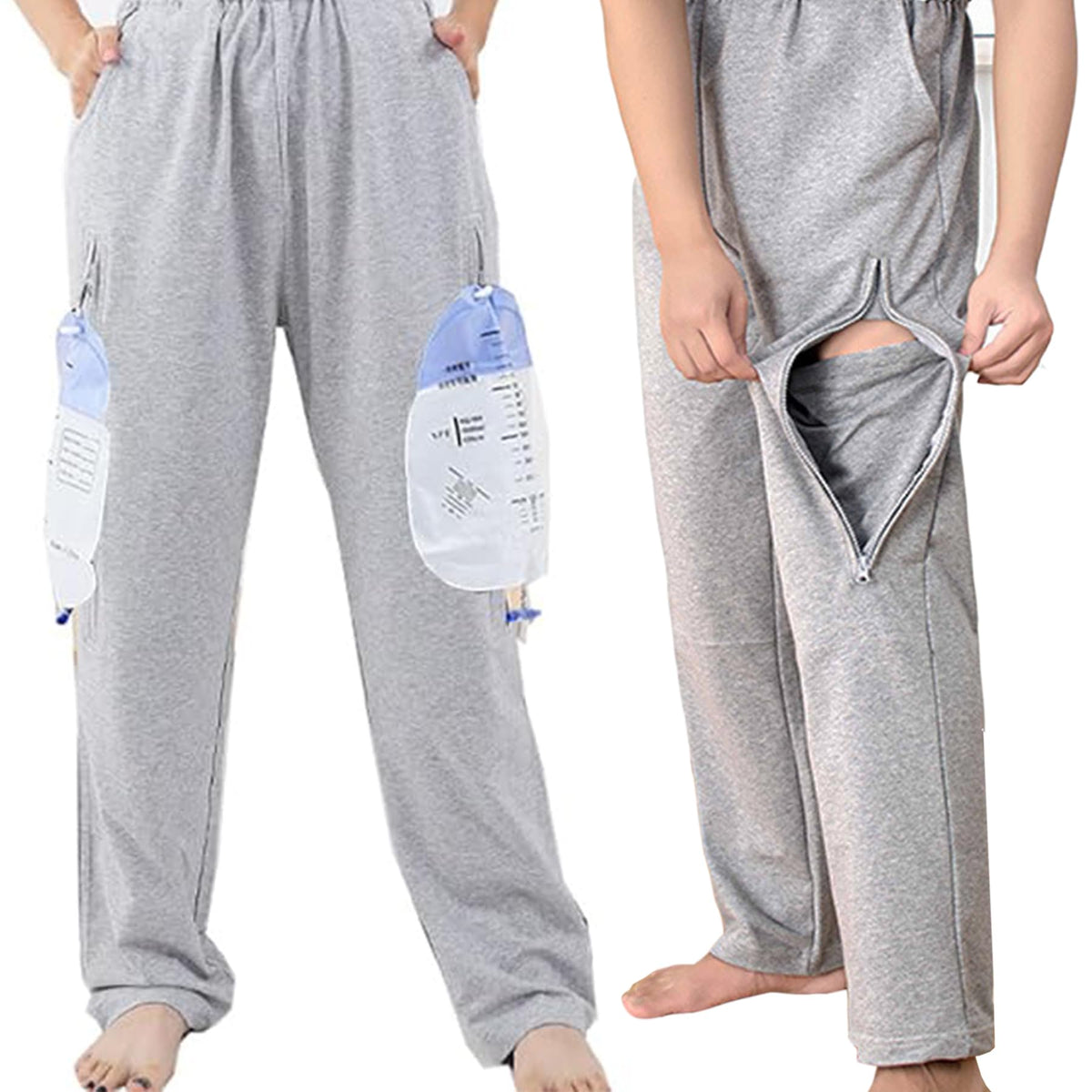 AUSTYLCO urine bag holder pants with zipper pocket for discreet carry.