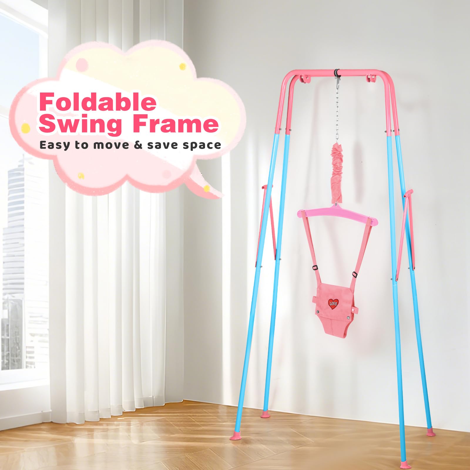 Autokakum baby jumper foldable design bluepink makes storage quick after playtime.