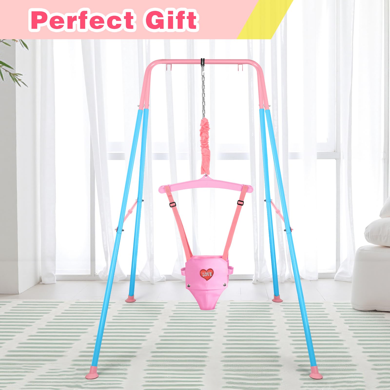 Autokakum baby jumper indoor-outdoor bluepink shows versatile use for growing children.