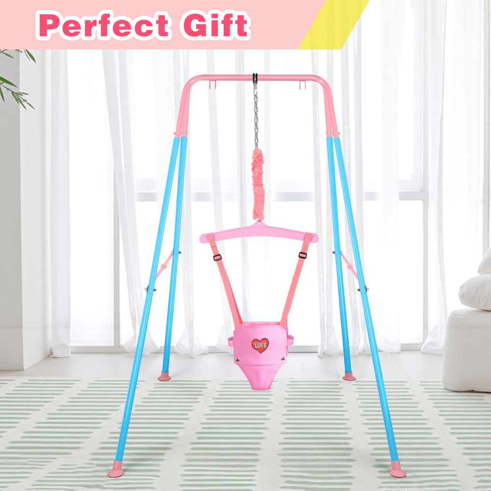 Autokakum baby jumper indoor-outdoor bluepink shows versatile use for growing children.