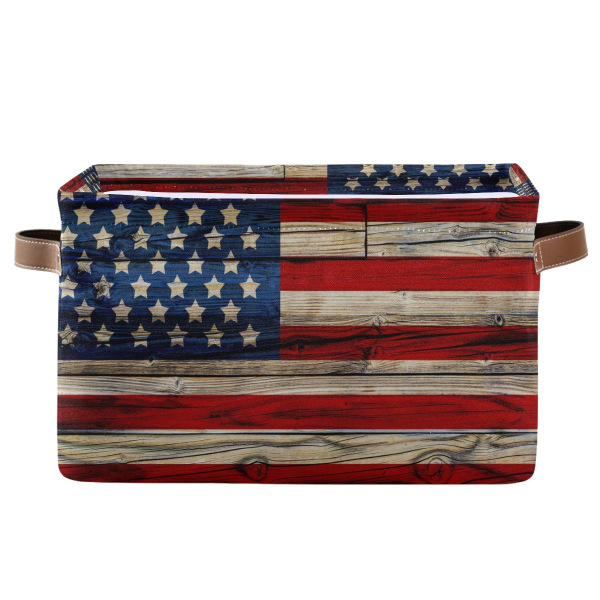 AUUXVA American Flag Patriotic Storage Basket with handles keeps toys organized.