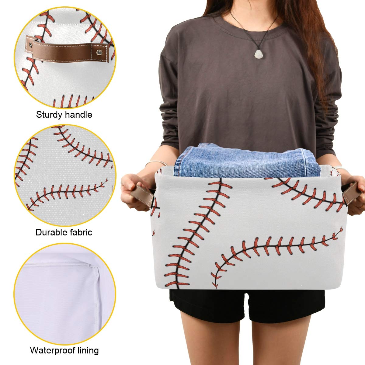 AUUXVA baseball storage basket with books neatly stored.