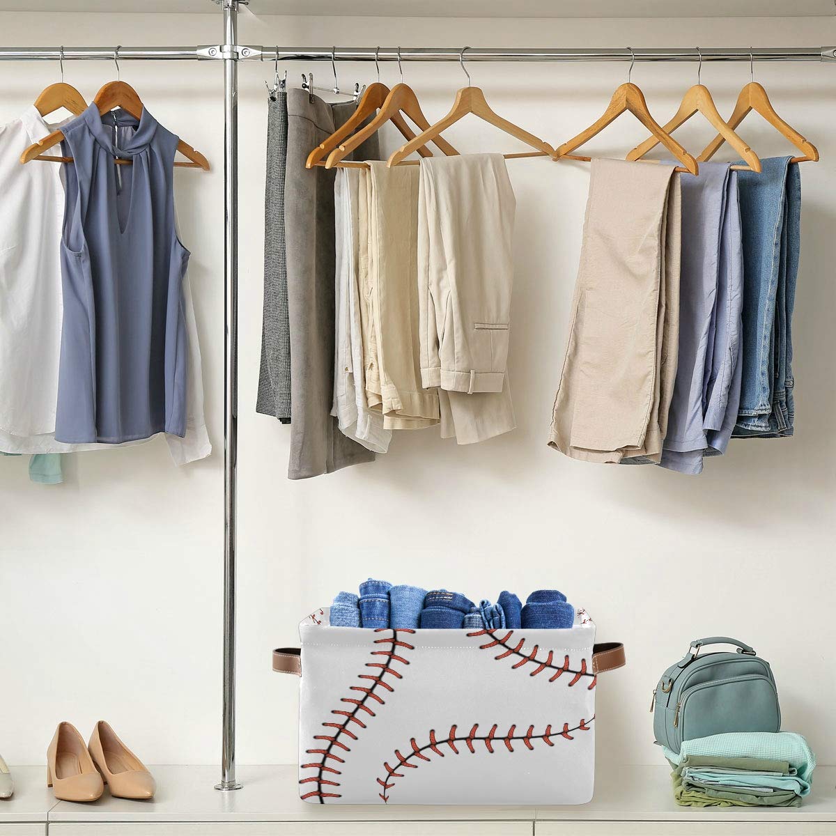 Collapsible AUUXVA baseball storage basket folded for compact storage.