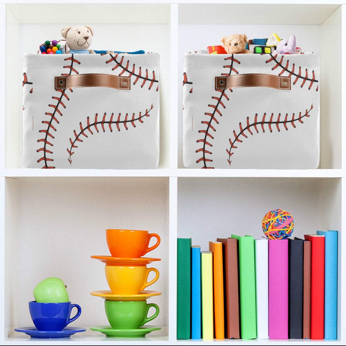 Bin organizing toys in AUUXVA baseball storage basket.