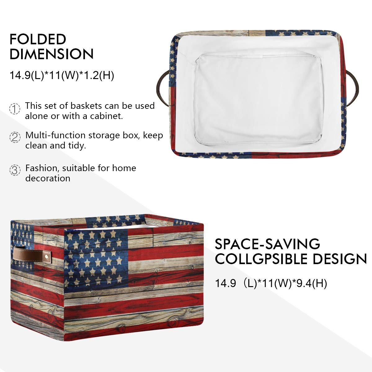AUUXVA Patriotic wooden storage bin with handles for easy shelf access.