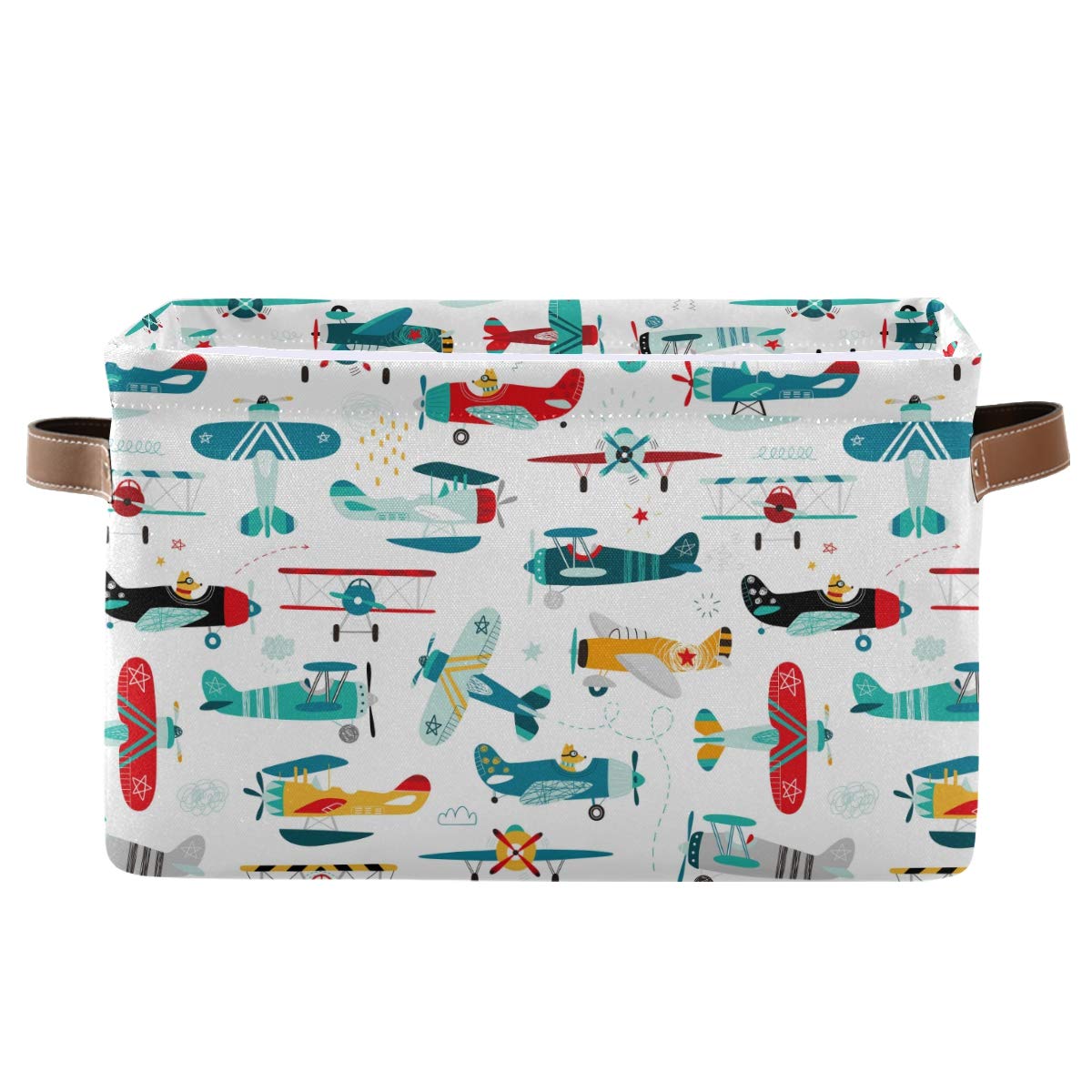 AUUXVA storage basket cube with cartoon airplane and helicopter, ideal for tidying toys.