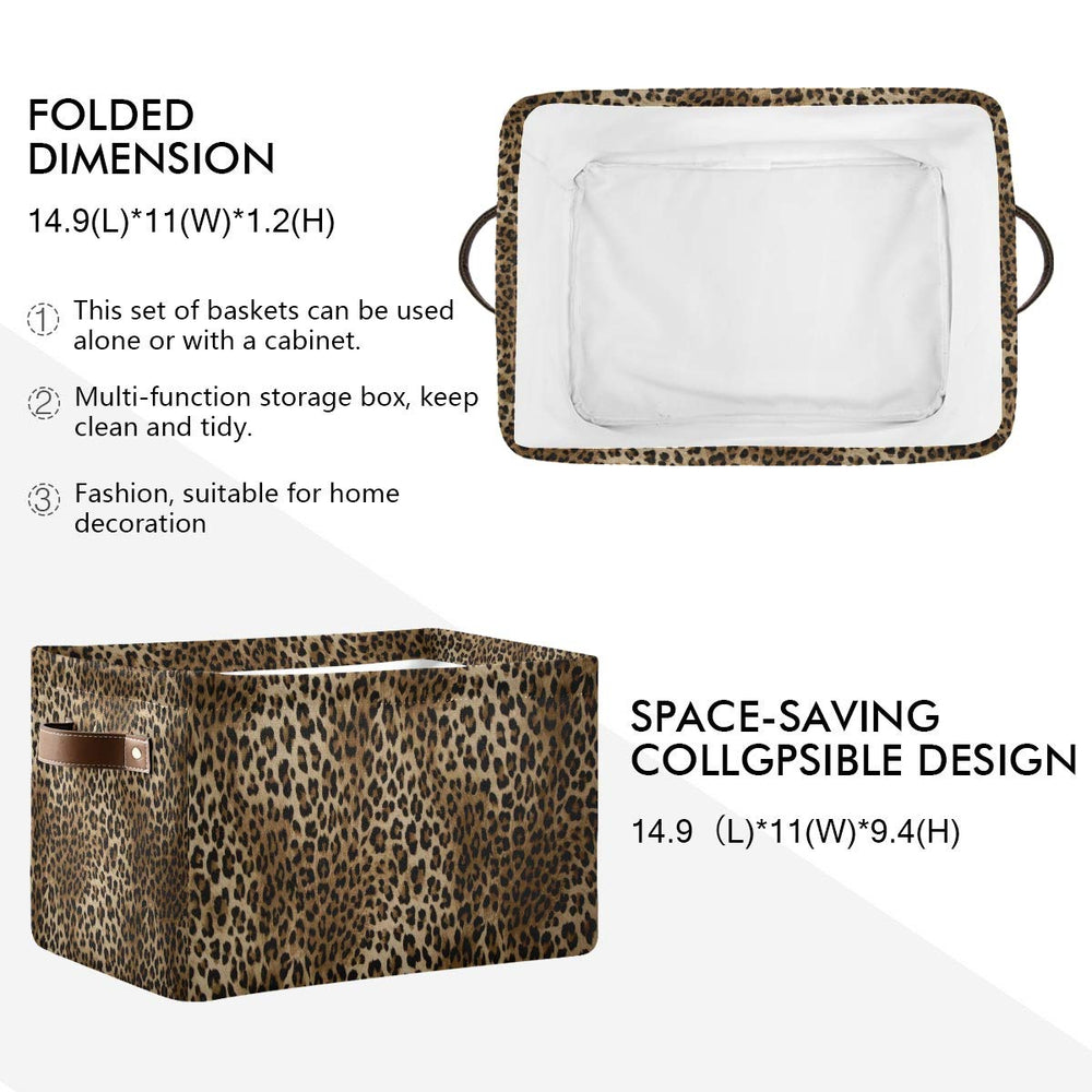 AUUXVA leopard print storage cube with handles for easy carrying on shelves