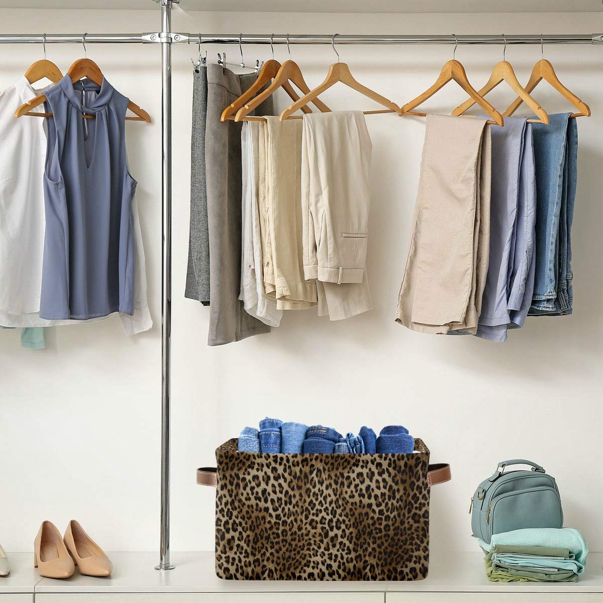 AUUXVA collapsible design of cheetah print bin saves space
