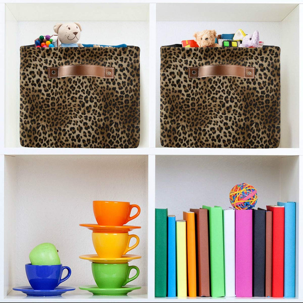 AUUXVA cheetah print storage bin fits nursery shelves and closets