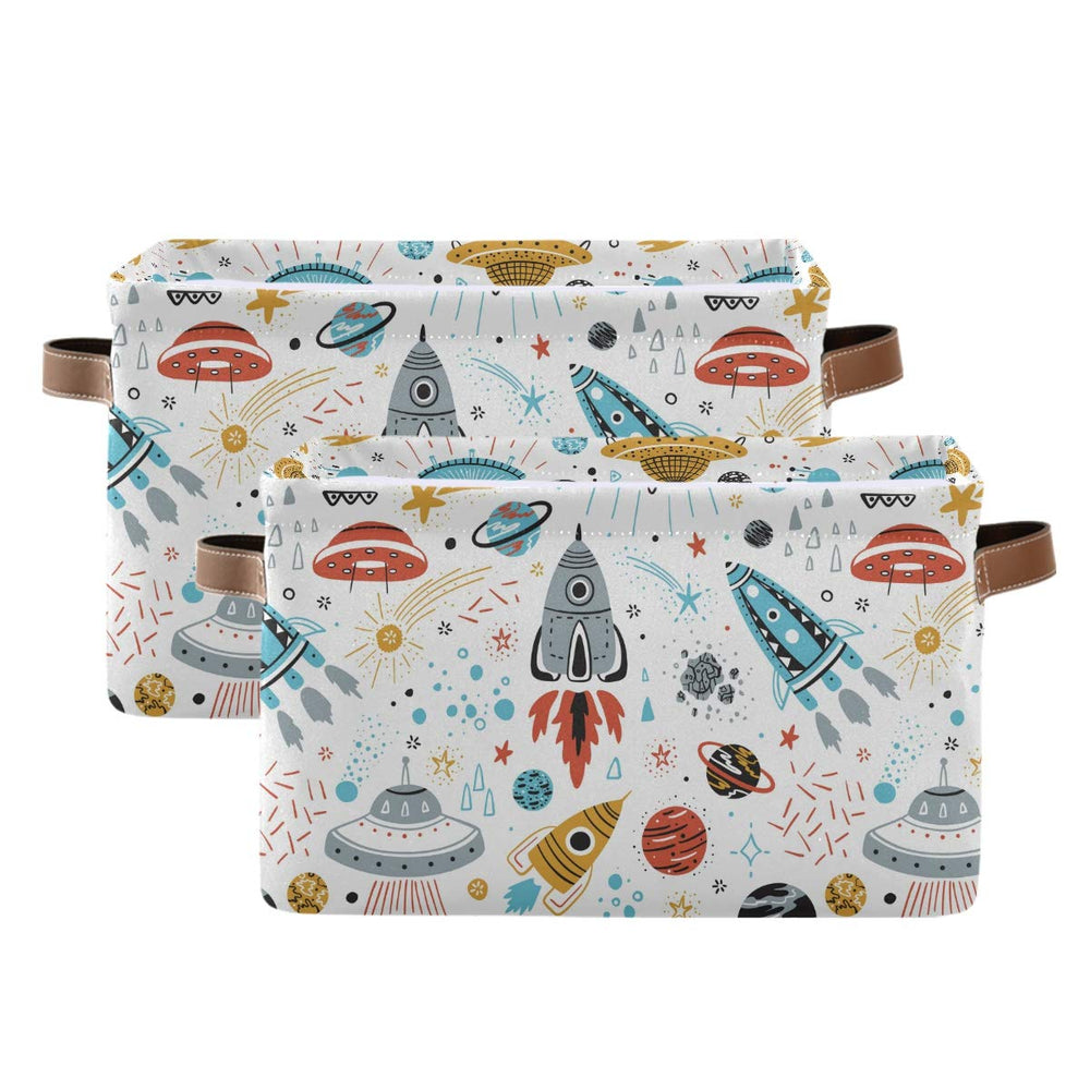 AUUXVA storage basket cube featuring space rocket design for kid's room organization.