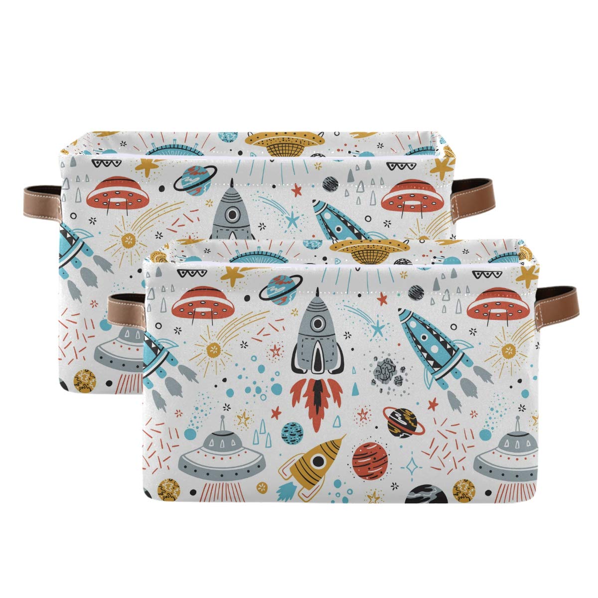 AUUXVA storage basket cube featuring space rocket design for kid's room organization.