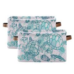 AUUXVA storage basket cube with tropical ocean sea turtle design for toy storage.