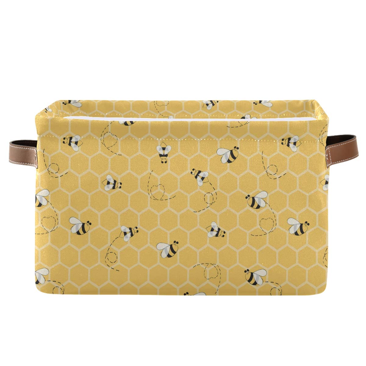 AUUXVA storage basket cube in yellow with bee honeycomb design, ideal for toy organization