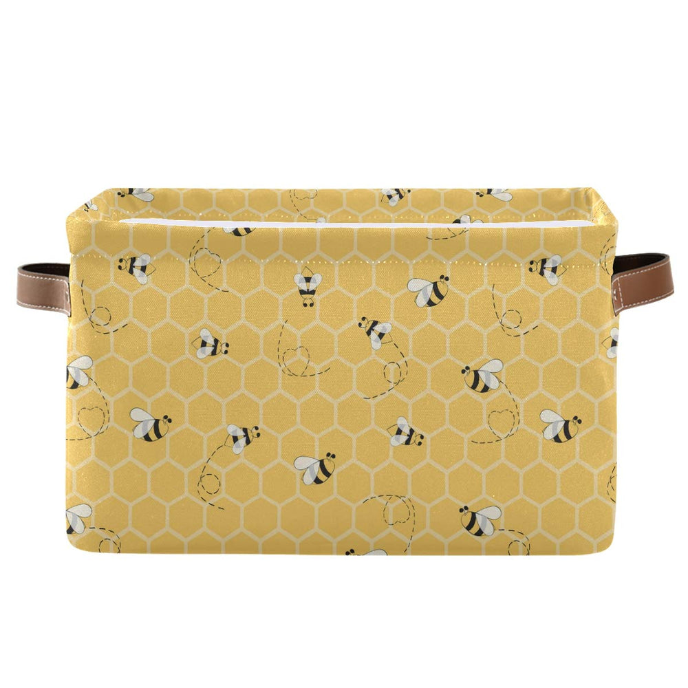 AUUXVA storage basket cube in yellow with bee honeycomb design, ideal for toy organization