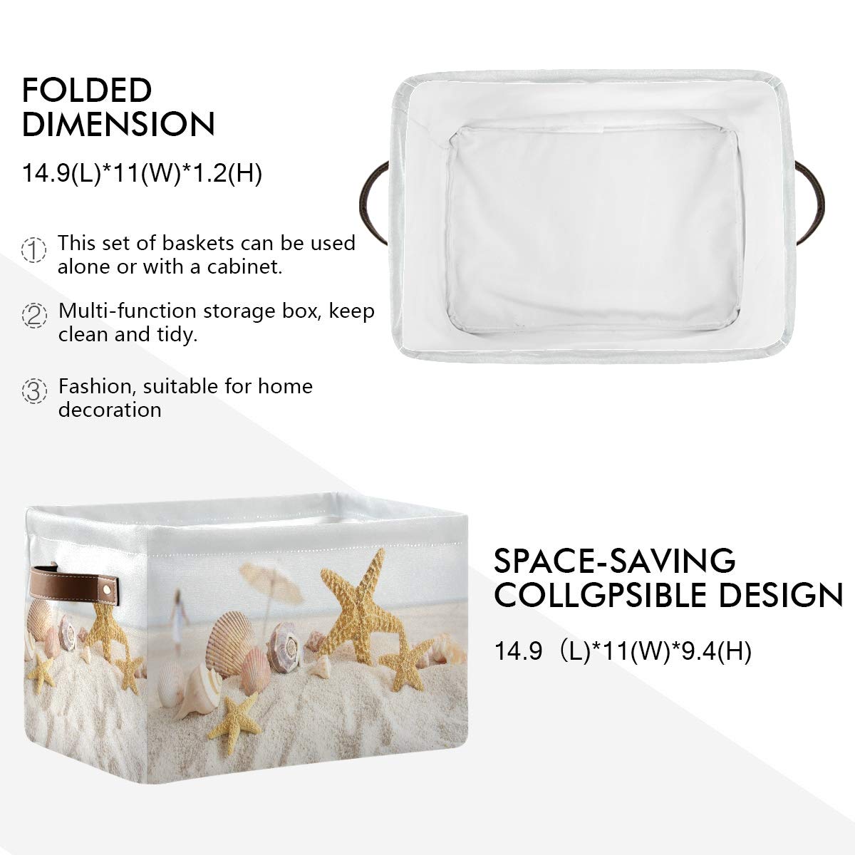 AUUXVA storage basket seashell design adds decor while tidying shelves.