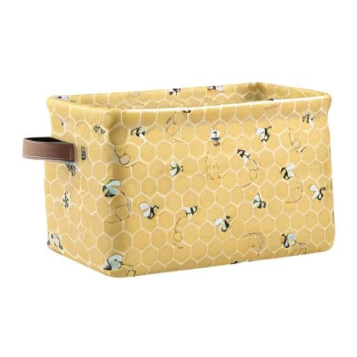 Bright yellow bee design adds cheerful storage to any space