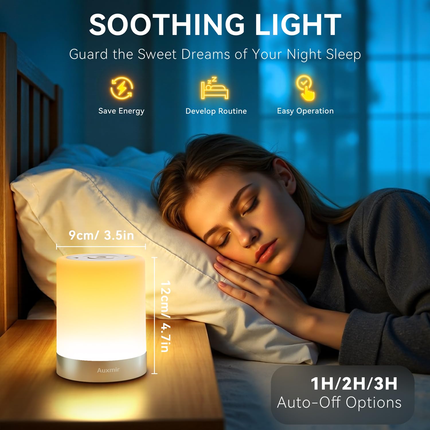 Auxmir timer function enables auto-off after 1, 2, or 3 hours