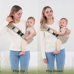 AUYEAZGO Toddler Sling Carrier split-shoulder-strap distributes weight evenly for parents.