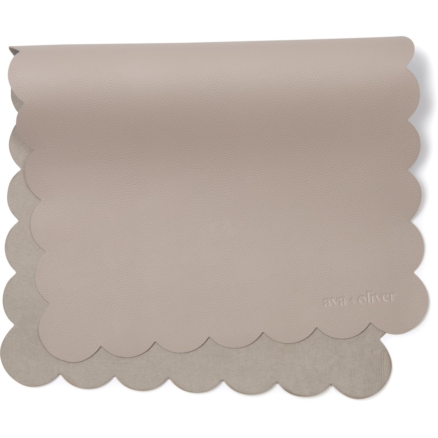 AVA + OLIVER vegan leather changing mat in grey scallop folded for travel