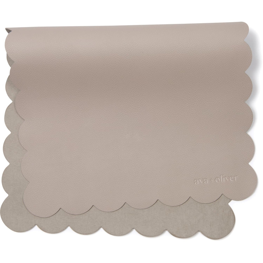 AVA + OLIVER vegan leather changing mat in grey scallop folded for travel