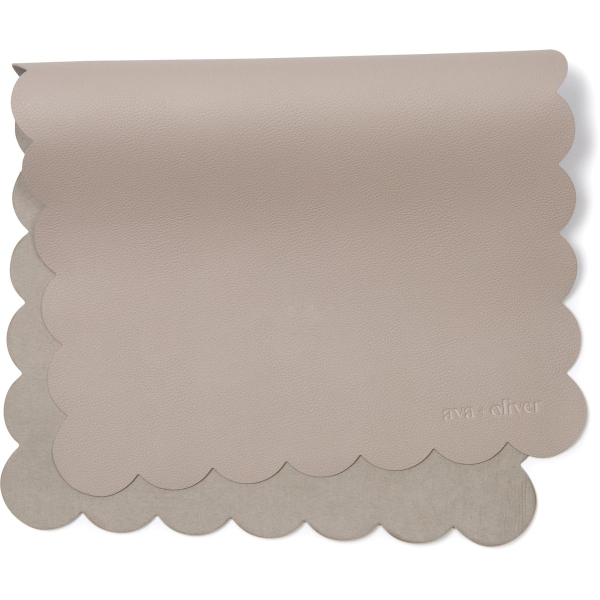 AVA + OLIVER vegan leather changing mat in grey scallop folded for travel