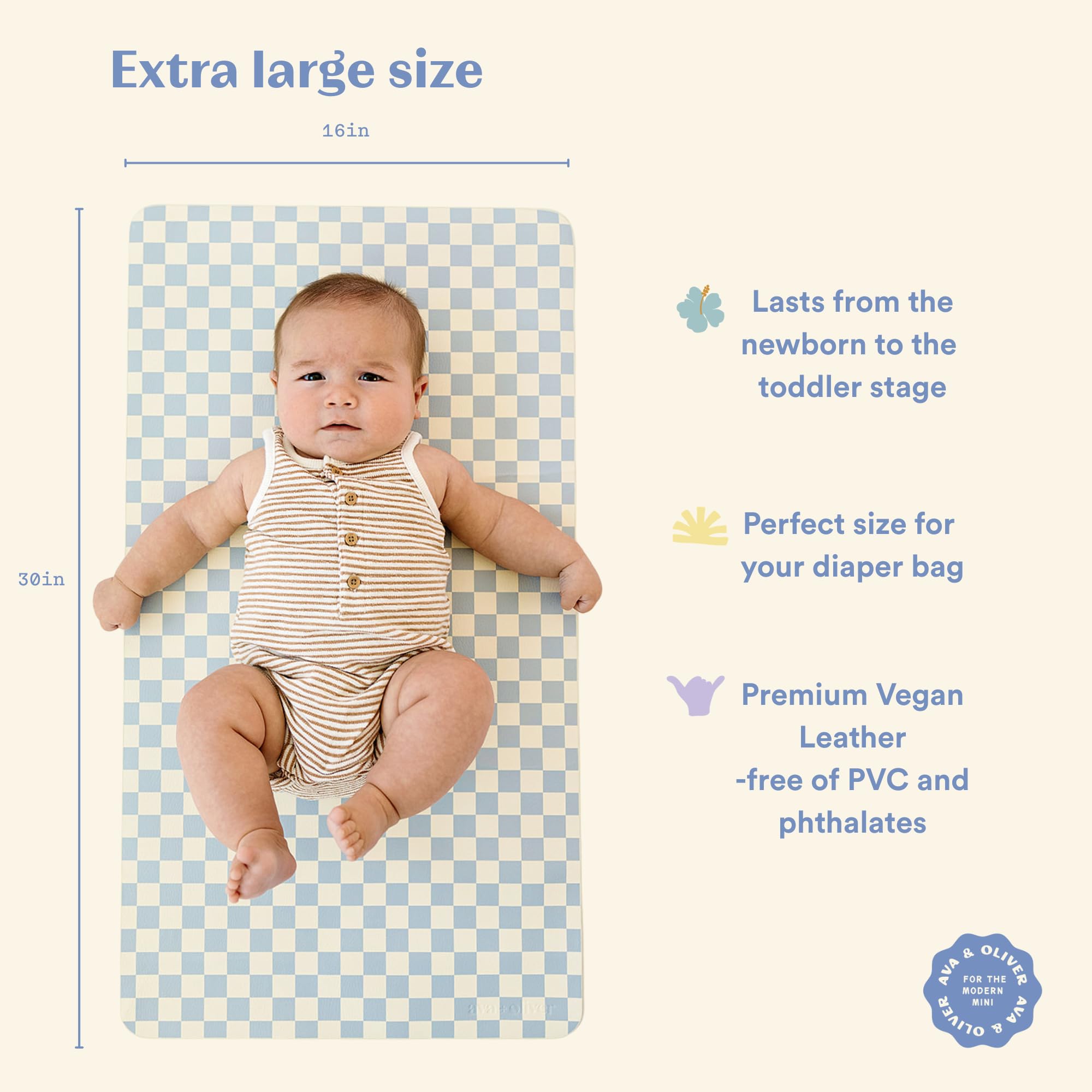 AVA + OLIVER Folded travel changing mat fits diaper bag or stroller