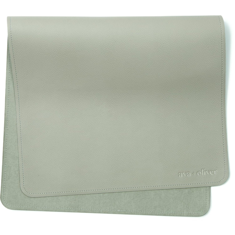 AVA + OLIVER vegan leather changing mat in Sage, 16x30, portable and wipeable.