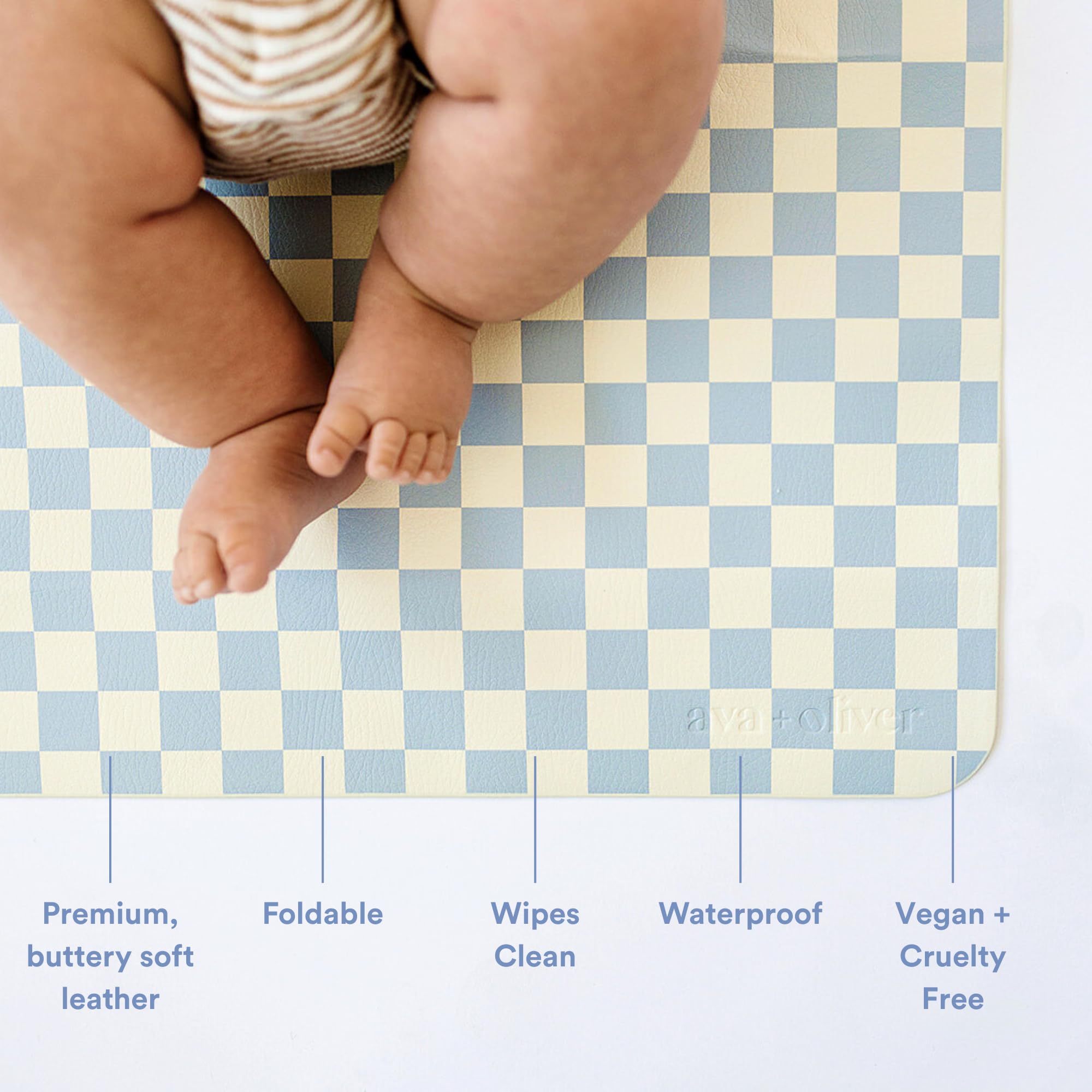 AVA + OLIVER Wipe-clean vegan leather mat, durable and baby-safe for daily use