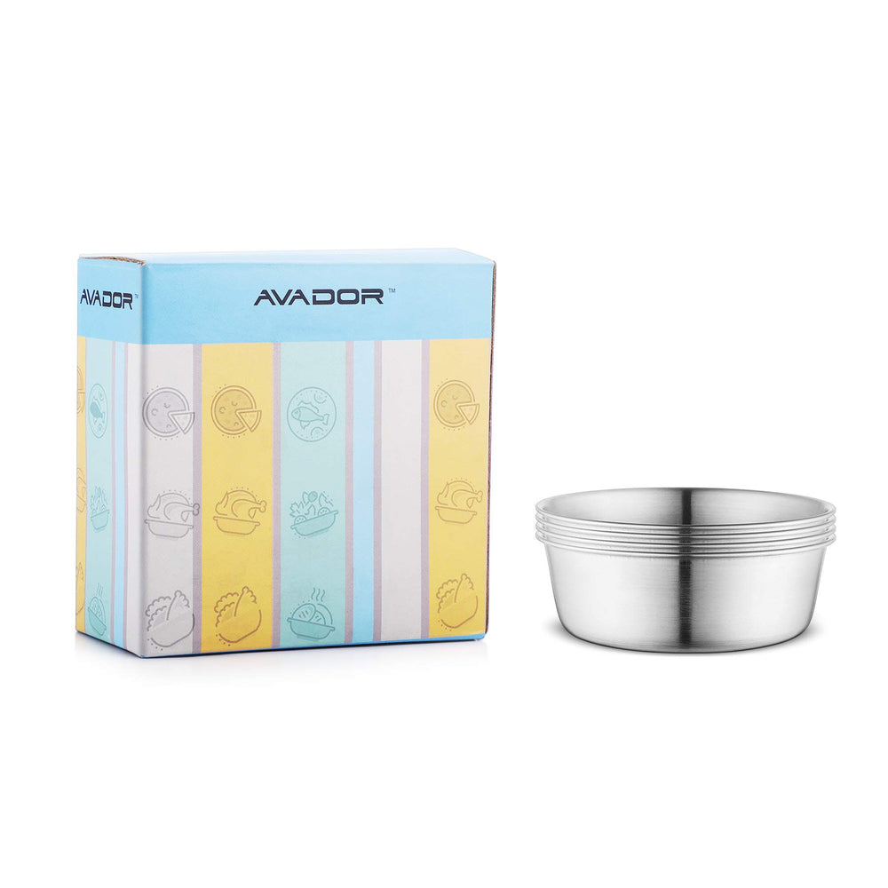 Avador 18/8 stainless steel dining bowls set for durable everyday meals.