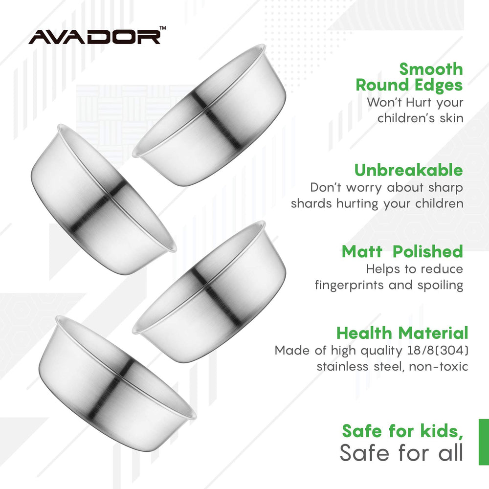 Avador BPA-free stainless steel bowls ideal for safe daily dining.