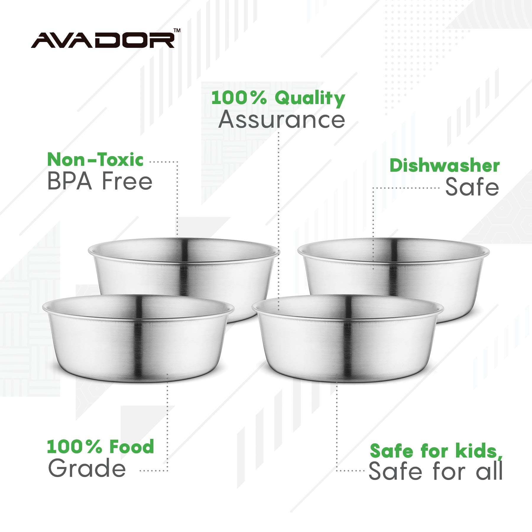 Avador dishwasher-safe stainless steel bowls for quick cleanup after meals.
