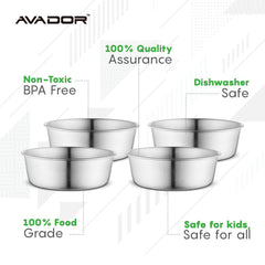 Avador dishwasher-safe stainless steel bowls for quick cleanup after meals.