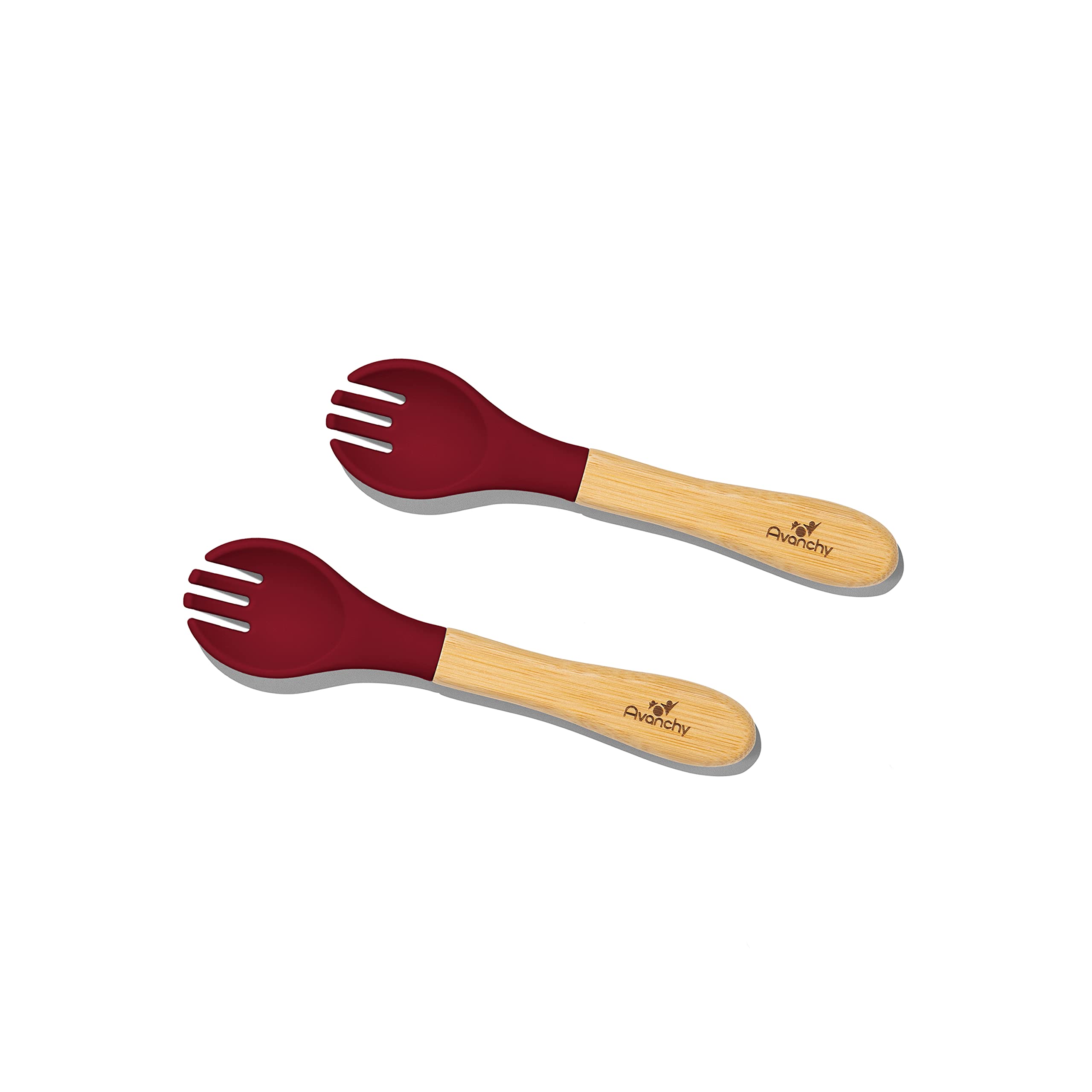 Avanchy baby fork set bamboo-silicone visual for self-feeding readiness